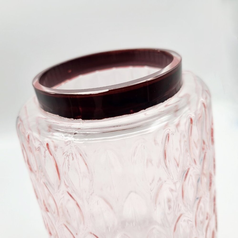 Pink Textured Ovals Pressed Glass Vase 8" Ugly Rim Paint - Picture 9 of 11